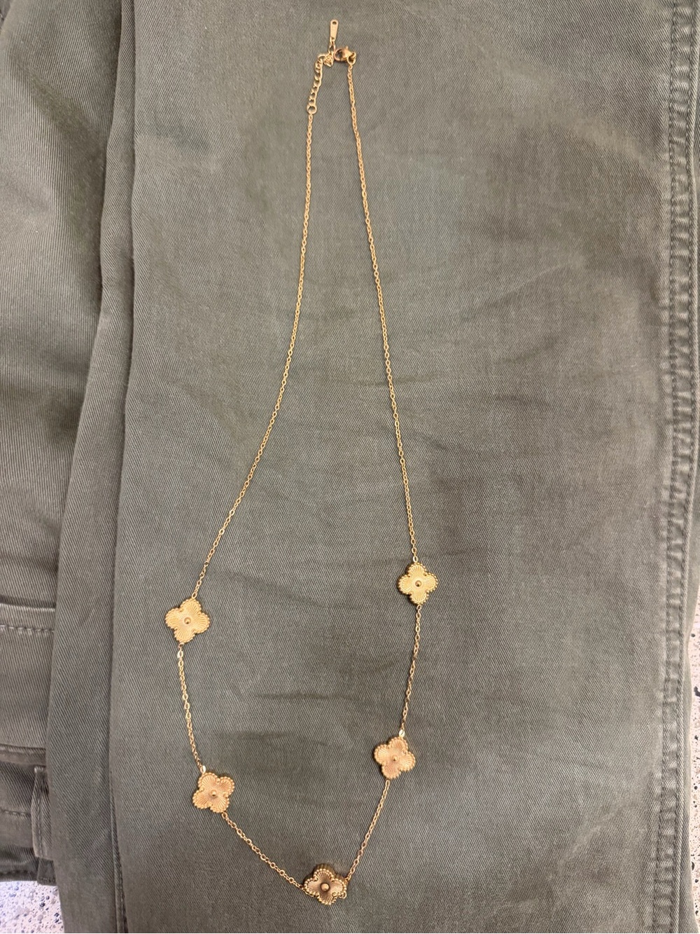 Gold Tone Clover Long Station Necklace ✨